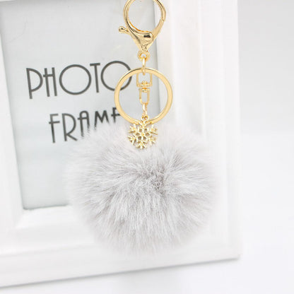 Christmas Snowflake Plush Ball Keychain