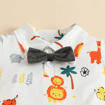 Summer Baby Animal Print Short Sleeve Polyester Baby Clothes