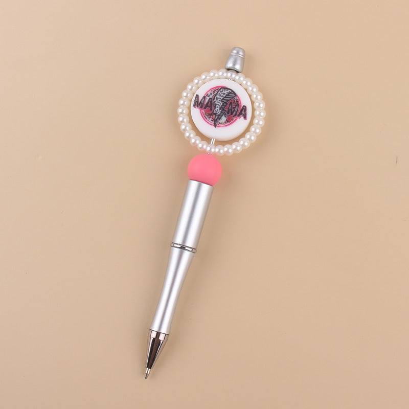 Cartoon Round Print Beaded Gold Silver Plastic Ballpoint