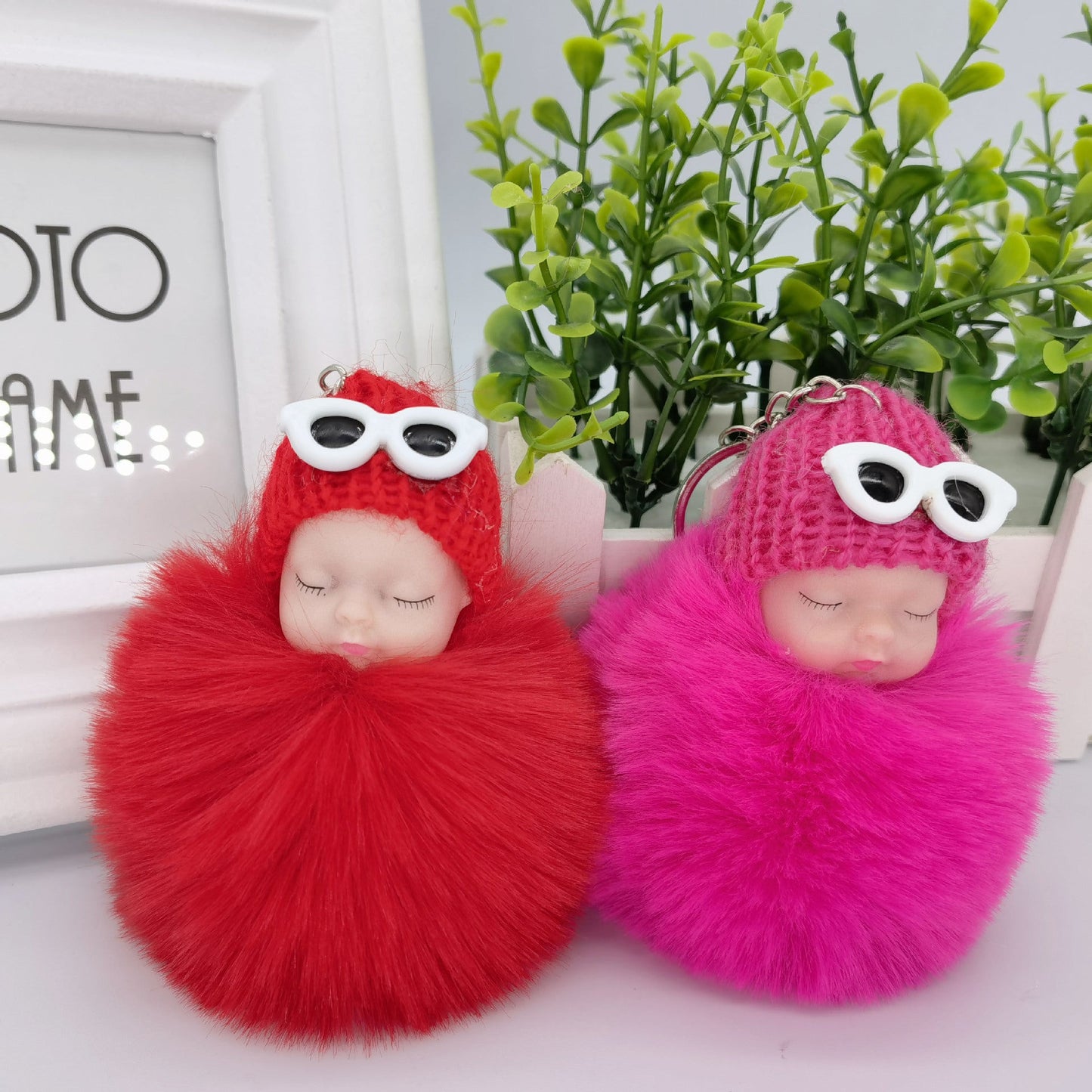 Sleeping Doll Plush Ball Hanging Keychain