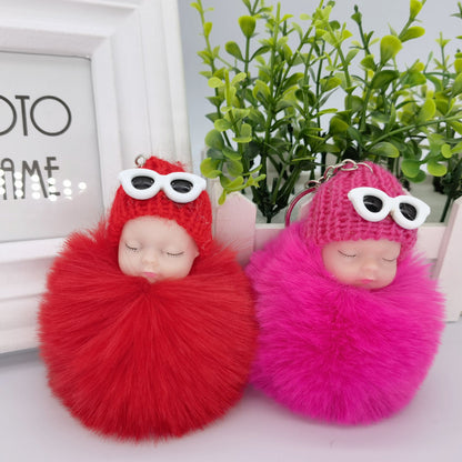 Sleeping Doll Plush Ball Hanging Keychain
