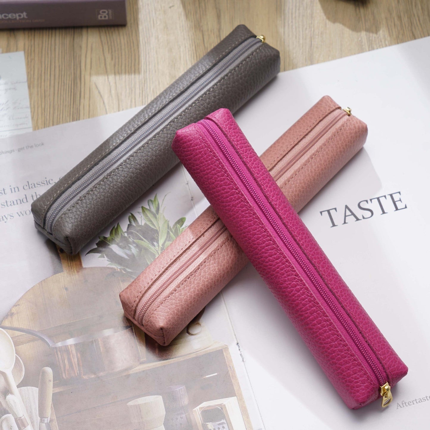 Mini Cowhide Candy Color Pencil Case