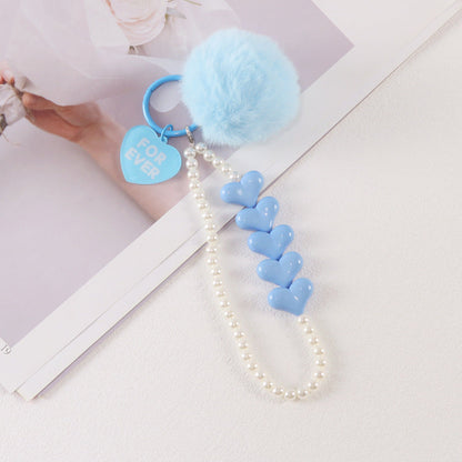 Colorful Love Fur Ball Beaded Keychain