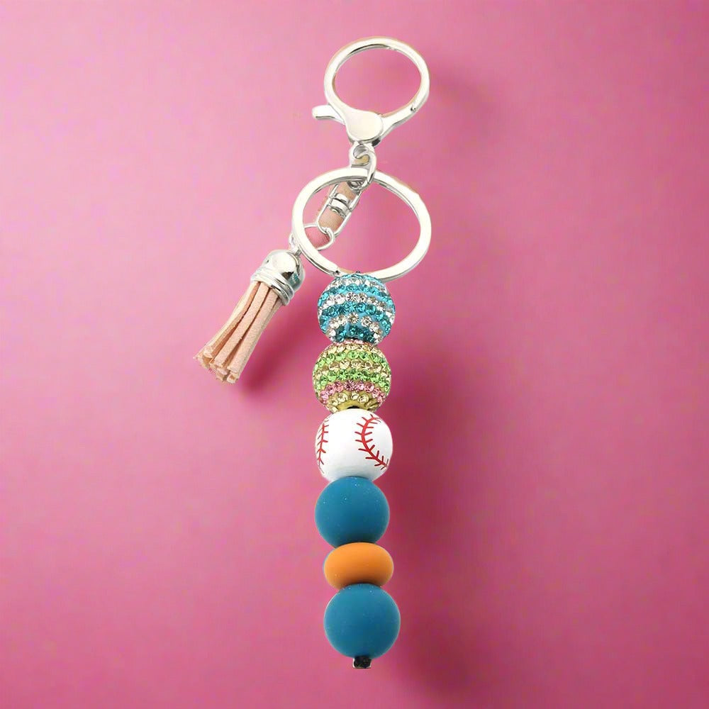 Stripe Diamond Ball Beads Silicone Beaded Keychain