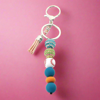 Stripe Diamond Ball Beads Silicone Beaded Keychain