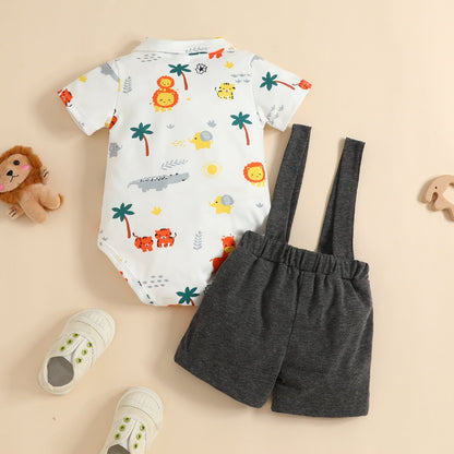 Summer Baby Animal Print Short Sleeve Polyester Baby Clothes