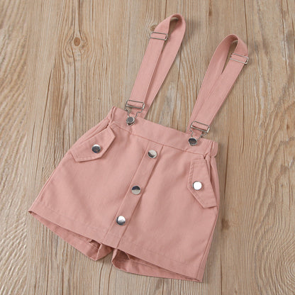 Round Neck Top with Detachable Strap Culottes Baby Clothes