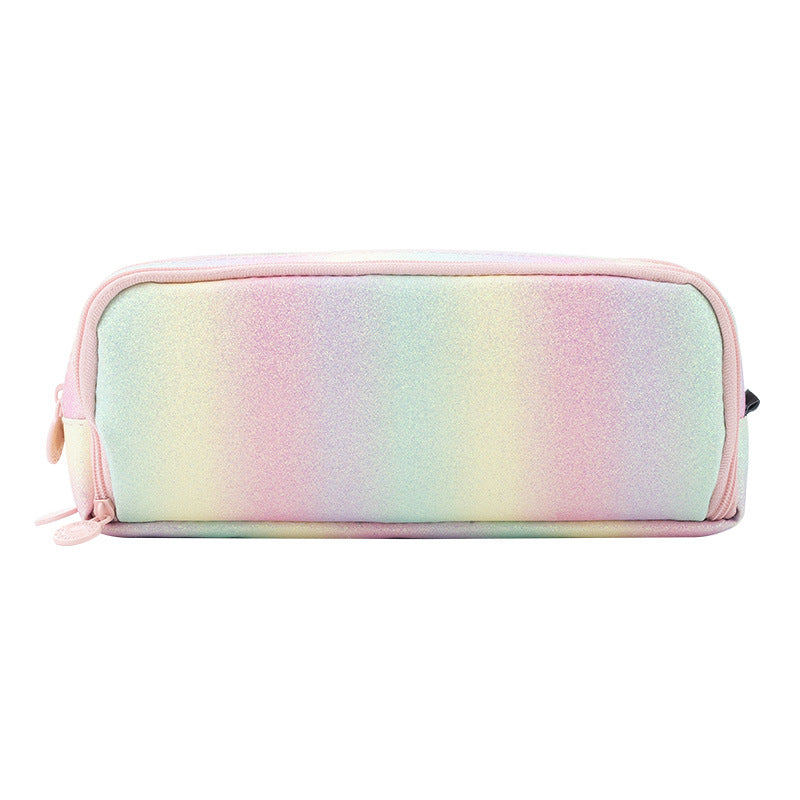 Large Capacity Double Window Rainbow Multi-layer Leather Pencil Case