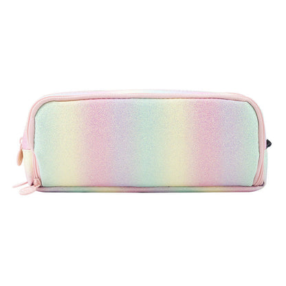 Large Capacity Double Window Rainbow Multi-layer Leather Pencil Case