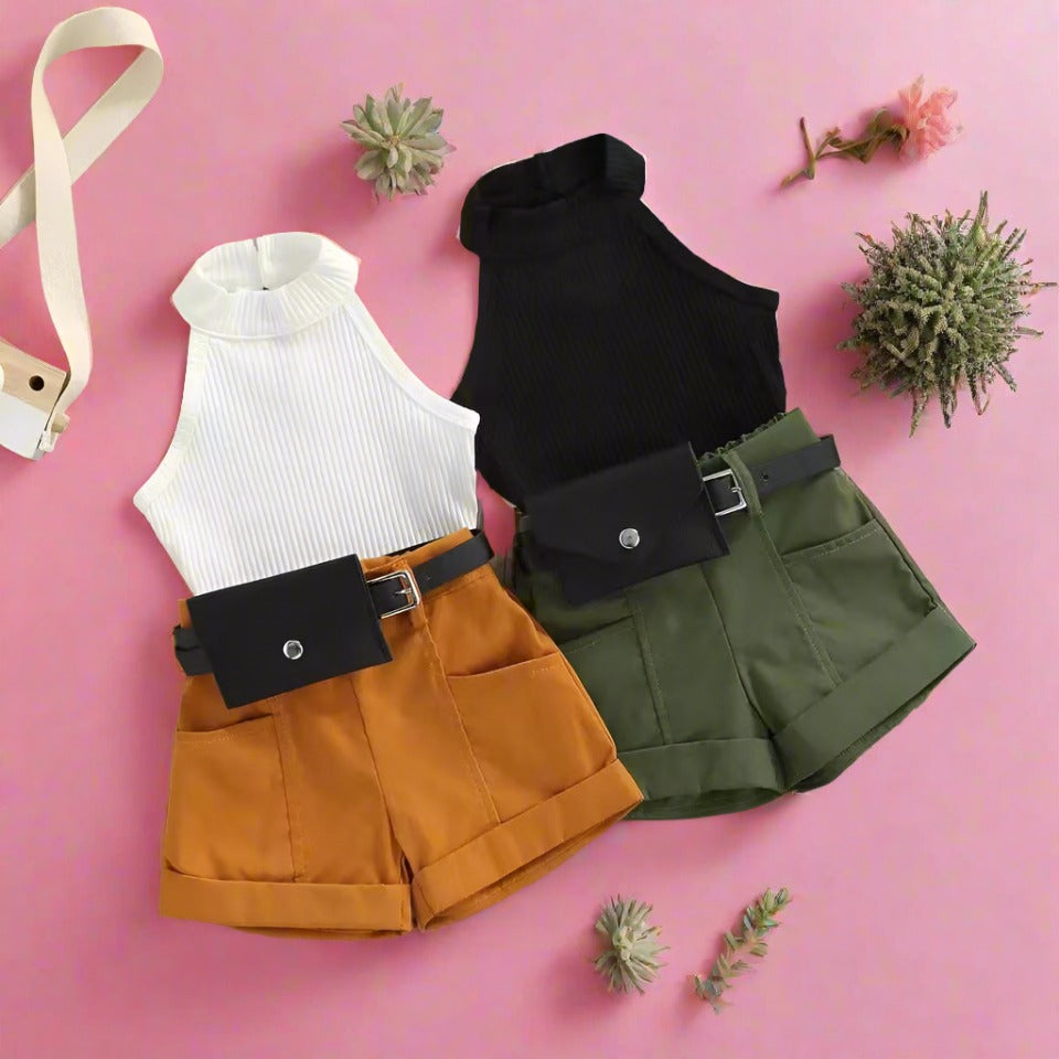 Girls Summer Sleeveless Top Shorts Set