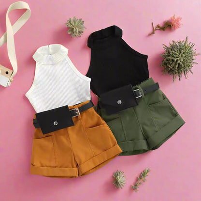 Girls Summer Sleeveless Top Shorts Set