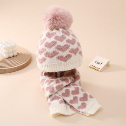 Wholesale Baby Love Knitted Hat Scarf Winter Warm Suit