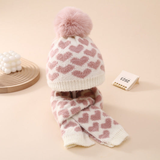 Wholesale Baby Love Knitted Hat Scarf Winter Warm Suit