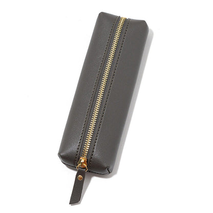 Pebbled Leather Large Capacity Zipper Pen Bag