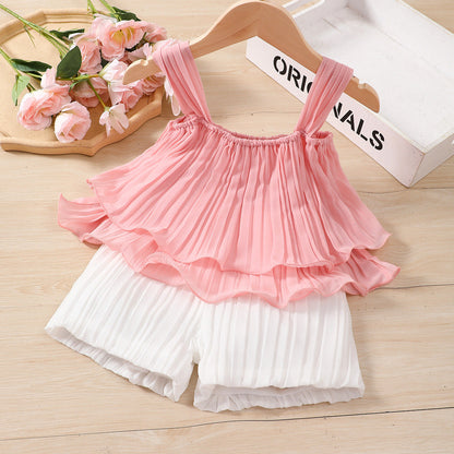 Children's Pleated Chiffon Suspender Solid Color Skirt Baby Clothes