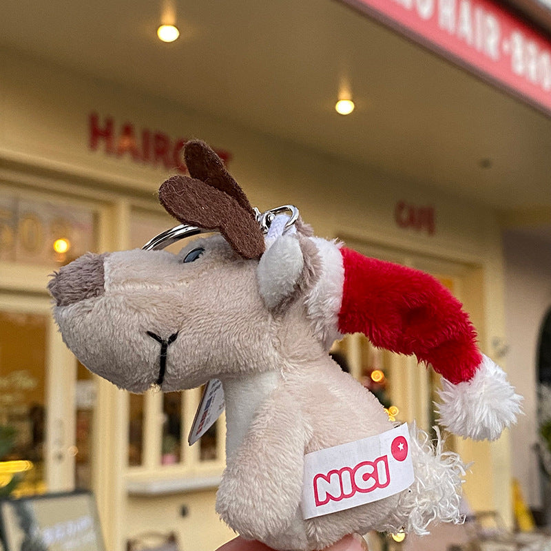 Red Hat Christmas Elk Plush Toy Keychain
