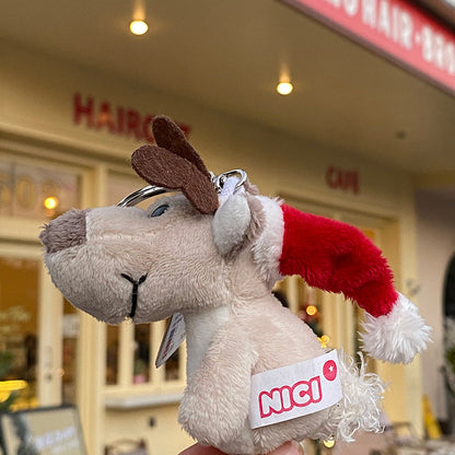 Red Hat Christmas Elk Plush Toy Keychain