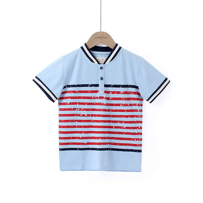Small and medium-sized children's open chest stand collar Top Boys' Casual Short Sleeve T-Shirt