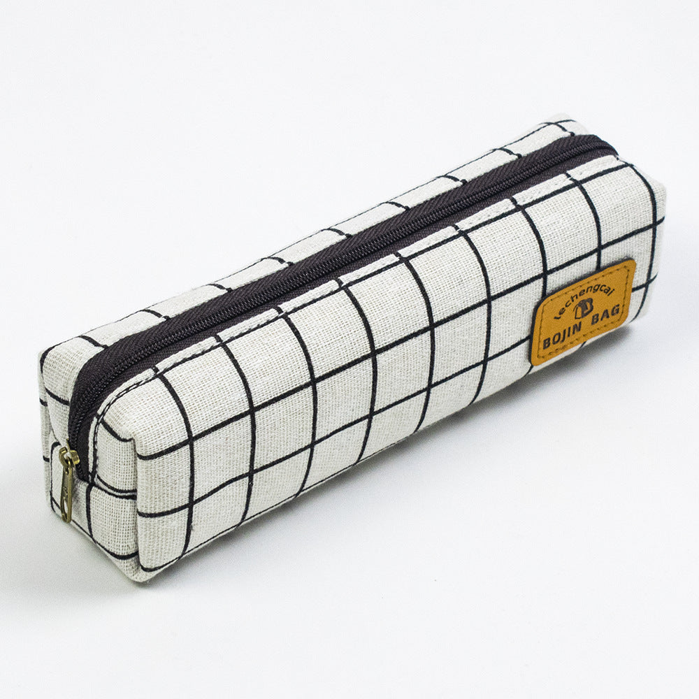 Simple Canvas Black and White Plaid Canvas Pen Bags