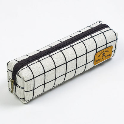 Simple Canvas Black and White Plaid Canvas Pen Bags