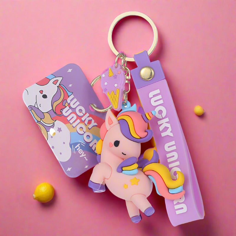 Cartoon Colorful Unicorn PVC Keychain