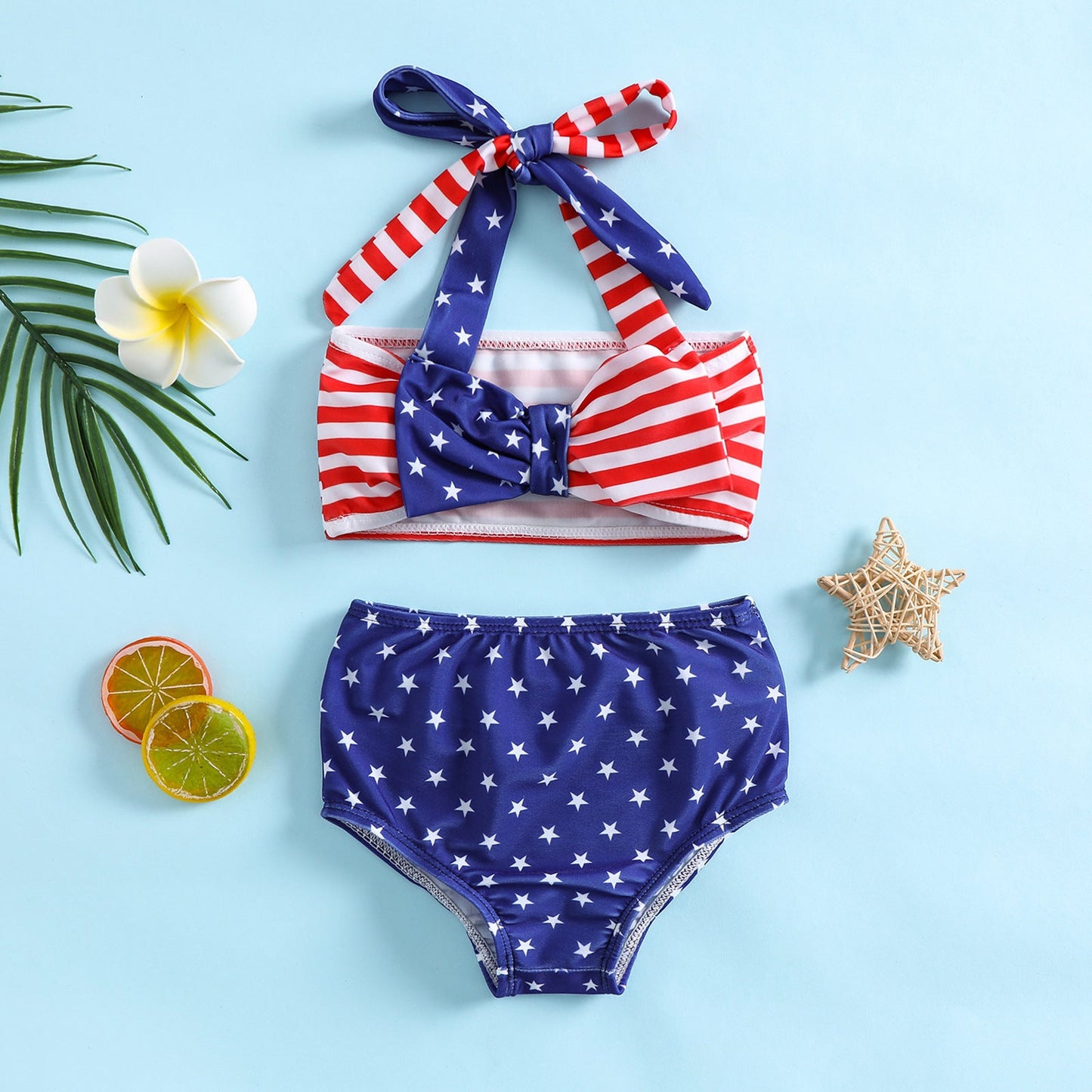 Kids Bowknot Mermaid Suspenders Split Polyester Swimwear