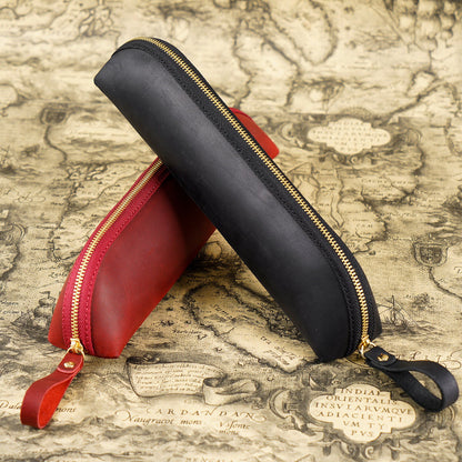Extend The Head Layer Cowhide Simple Pen Bag