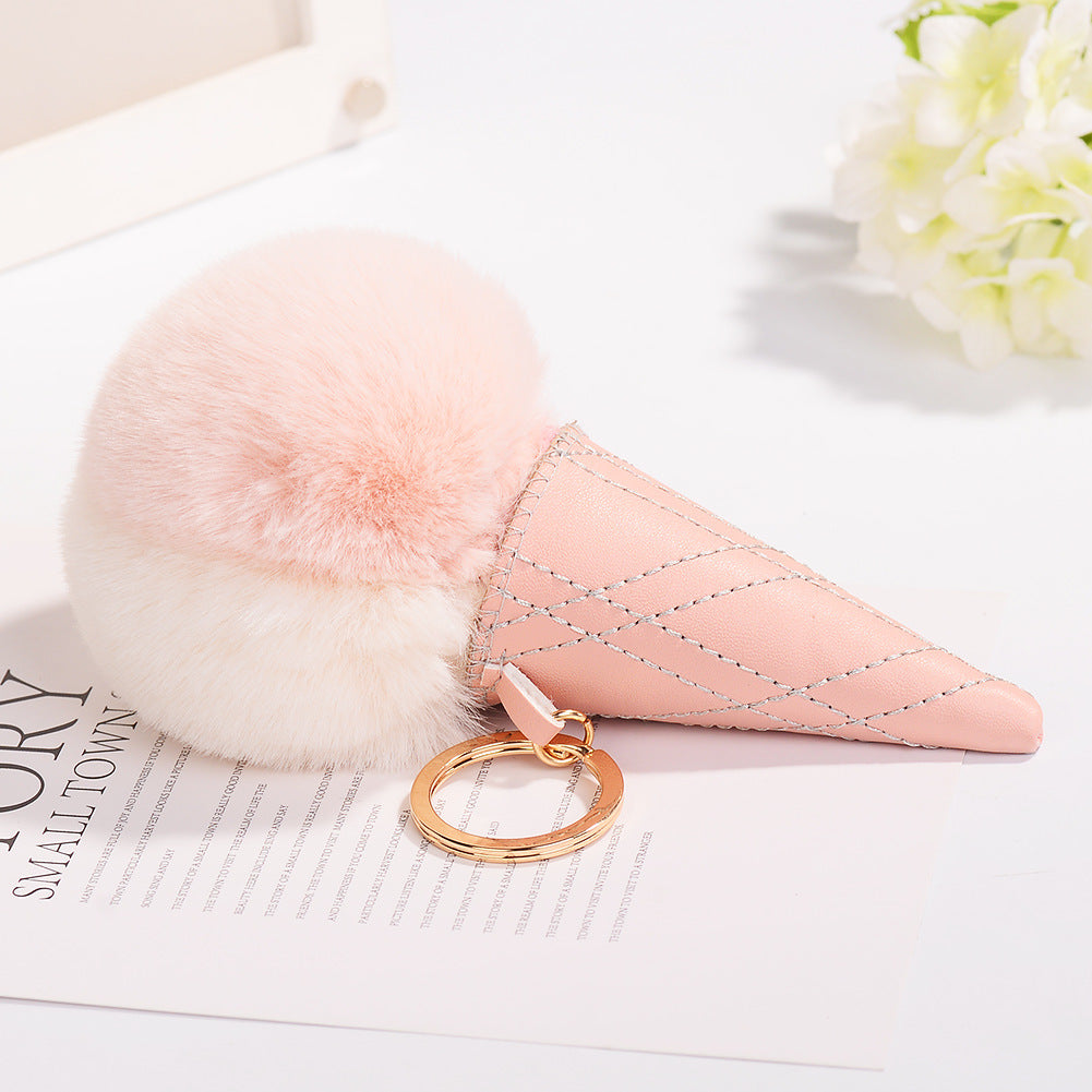 Ice Cream Cone Pom Pom Keychain