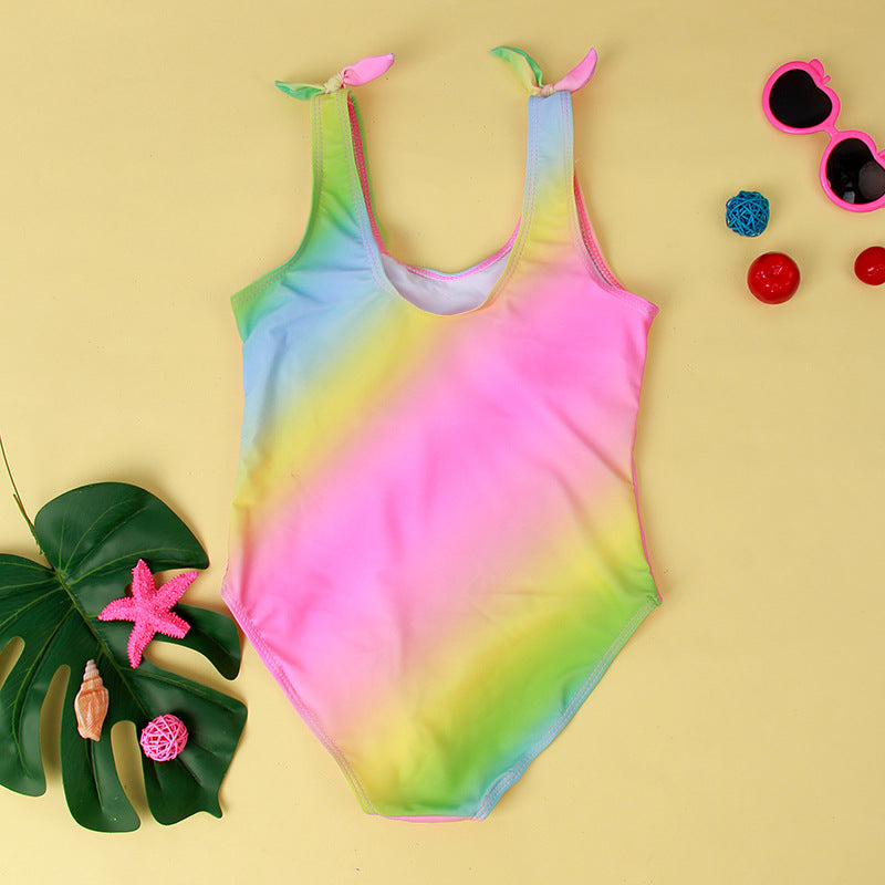 One-Piece Color Gradient Unicorn Big Kids High Elastic Swimwear