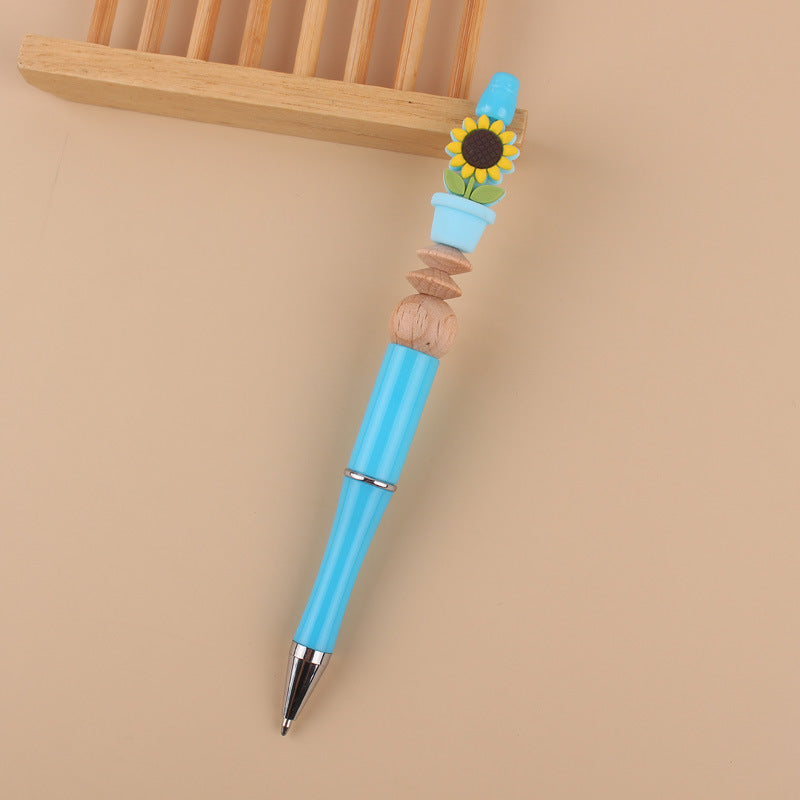Handmade Beadable Cartoon Sunflower Silicone Wooden Bead