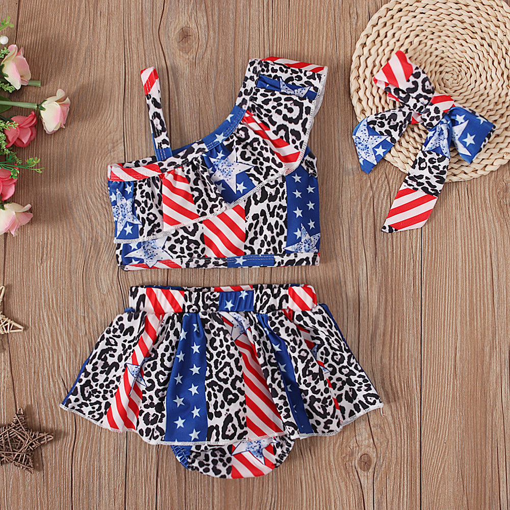 Kids Independence Day Swimsuit Ruffled Tankini Swimsuit