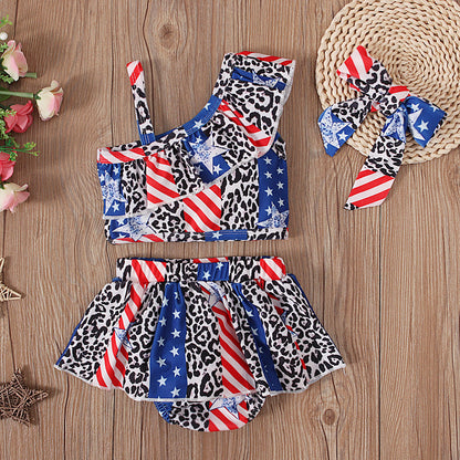 Kids Independence Day Swimsuit Ruffled Tankini Swimsuit