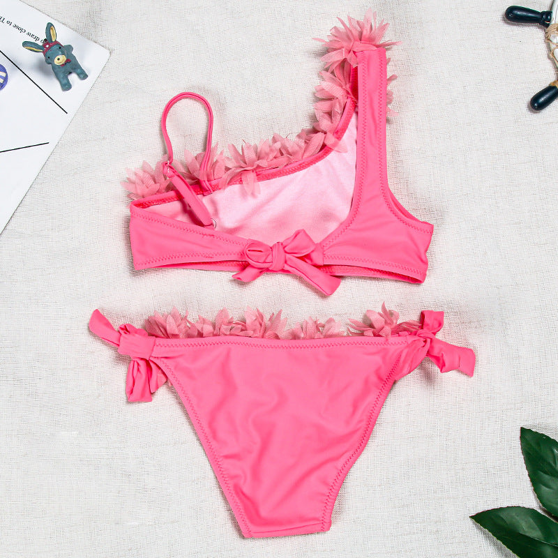 Kids Split Body Pink Lace Swimwear