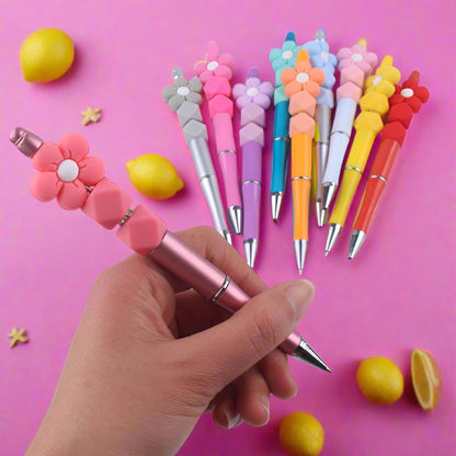 Beadable Pens Handmade Flower Silicone Beaded Ballpoint Pen