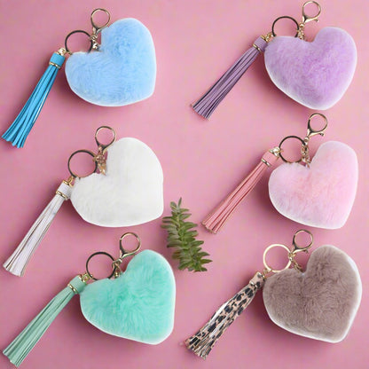 Heart Shaped Fur Ball Tassel Keychain