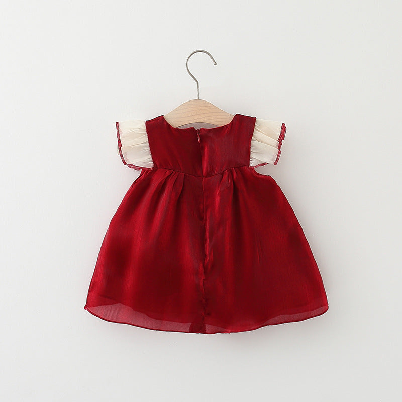 Girls Fly Sleeve Dress Polyester Baby Clothes