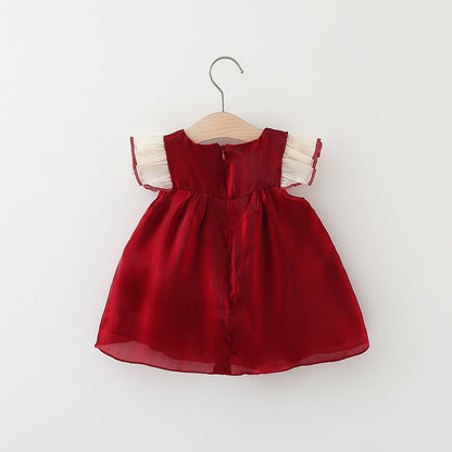 Girls Fly Sleeve Dress Polyester Baby Clothes