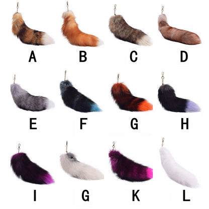 of Oversized Fox Hair Pendant Keychains