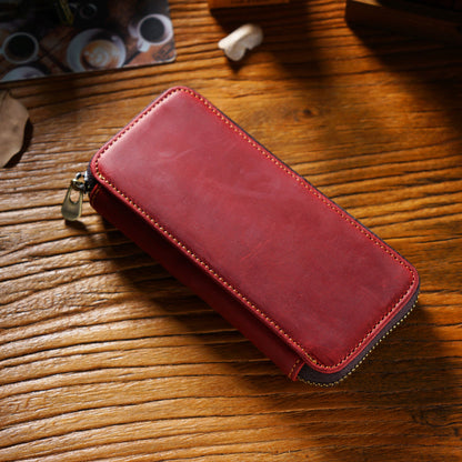 Top Layer Cowhide Crazy Horse Leather Square Zipper Pencil Case