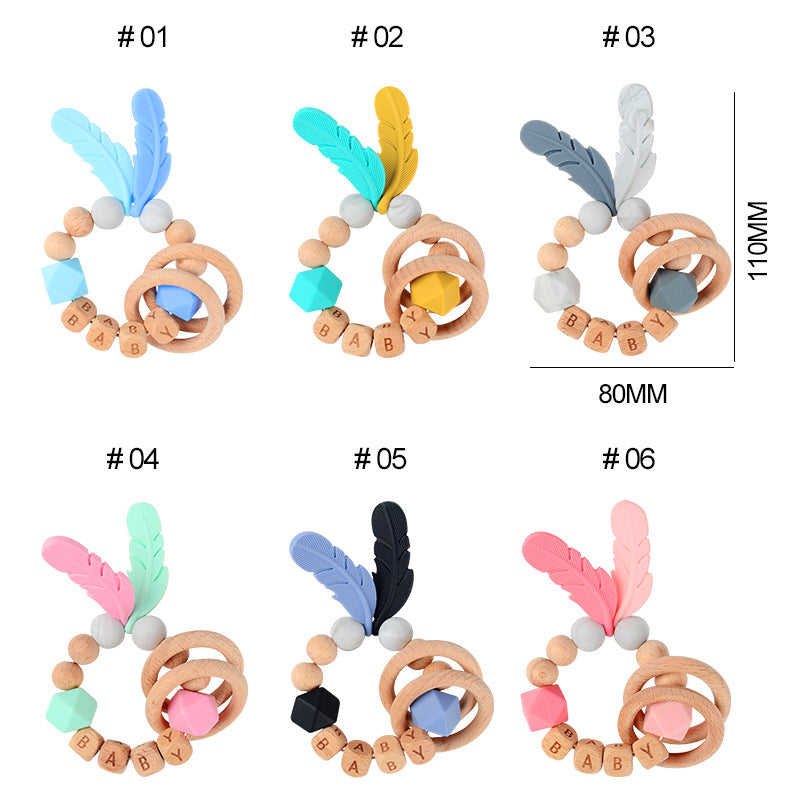 Baby Wooden Teether Bracelet Rattle Silicone Bead Micro Stick TOY