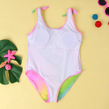 One-Piece Color Gradient Unicorn Big Kids High Elastic Swimwear