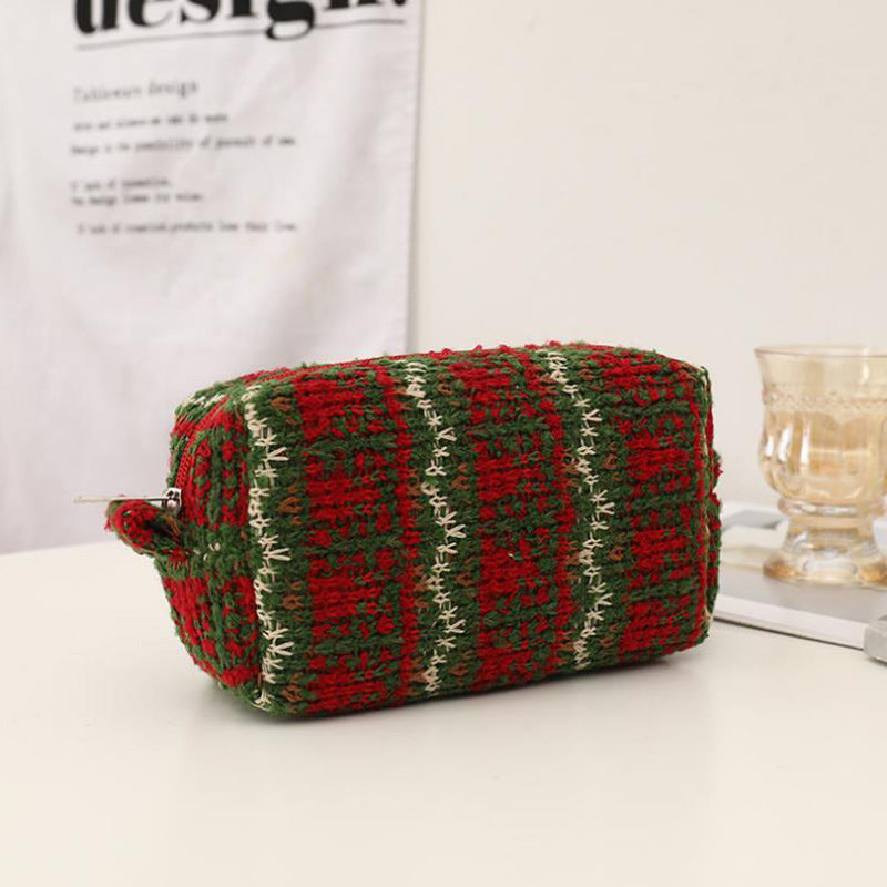 New Year Christmas Red Knitted Wool Pencil Bag