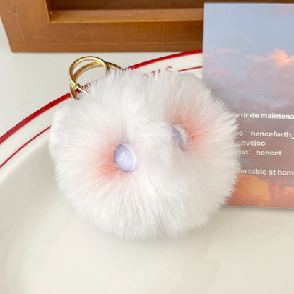 Cute Plush Powder Blusher Cat Alloy Keychains