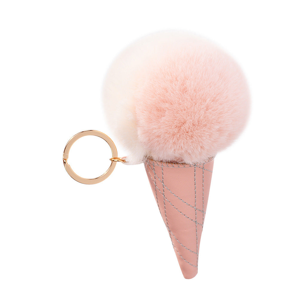 Ice Cream Cone Pom Pom Keychain