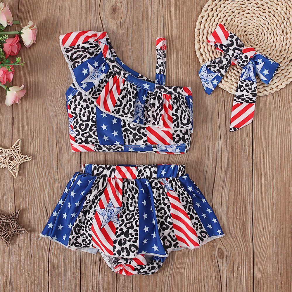 Kids Independence Day Swimsuit Ruffled Tankini Swimsuit