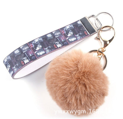Fur Ball PU Leather Lanyard
