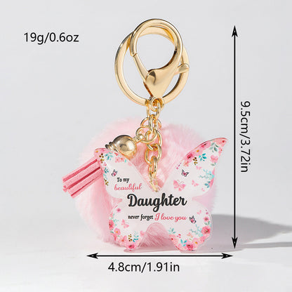 Floral Butterfly Keychain Unique Plush Pom Poms