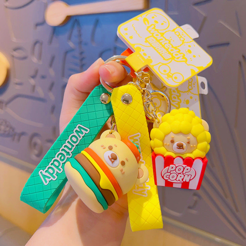 Cartoon Cute Burger Fries Silicone Keychain