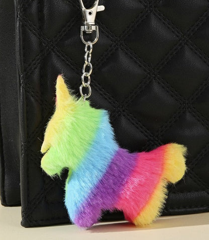 Rainbow Stripe Unicorn Plush Keychain