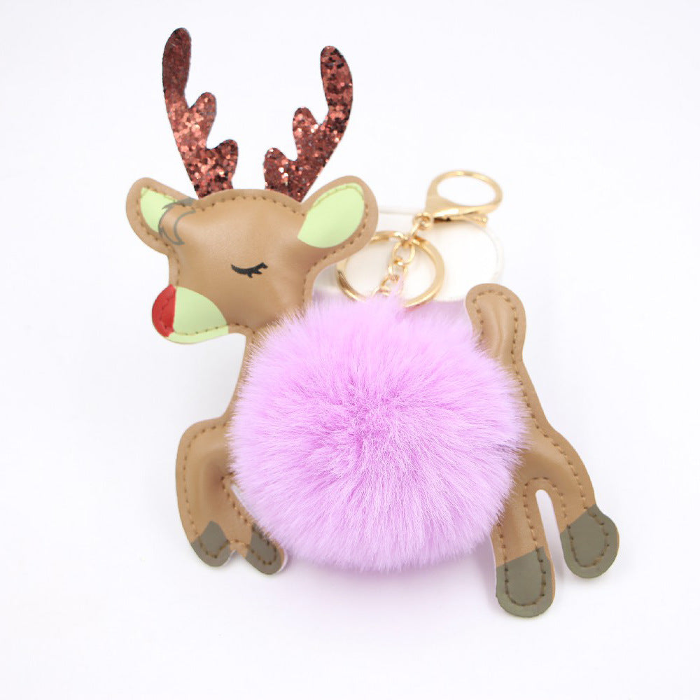 Christmas Deer Plush Ball Keychain